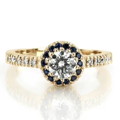 Classic Halo Engagement Ring With Sapphire And Diamond Accent (1/4 ct. tw.) - view 2 of 3