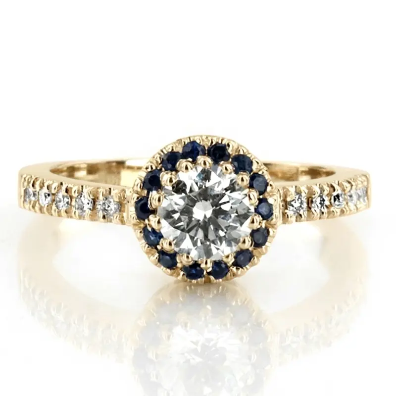 14K white gold Classic Halo Engagement Ring With Sapphire And Diamond Accent (1/4 ct. tw.) - alternate view 2