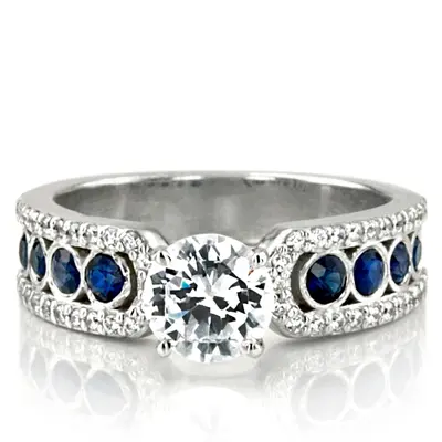 Pave Set Diamond Engagement Ring With Blue Sapphire Accent - view 1 of 6