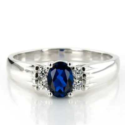 Diamond & Oval Sapphire Ring (0.12 ct. tw.) - view 1 of 4