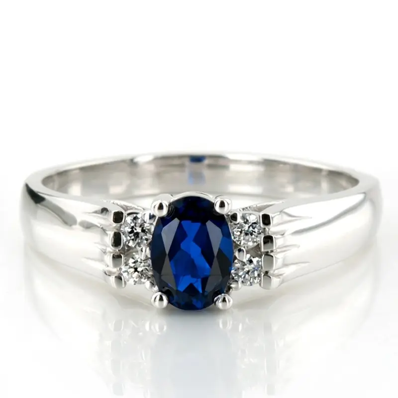 14K white gold Diamond & Oval Sapphire Ring (0.12 ct. tw.) - main view