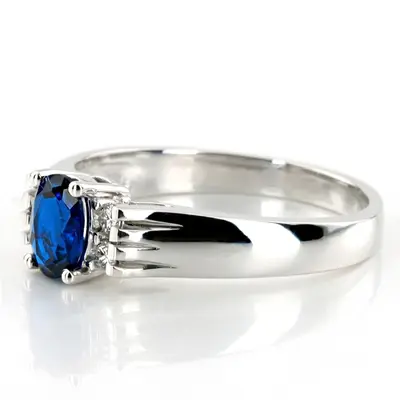 14K white gold Diamond & Oval Sapphire Ring (0.12 ct. tw.) - alternate view 4 thumbnail