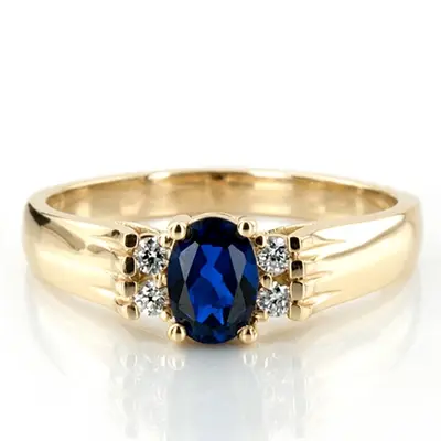 14K white gold Diamond & Oval Sapphire Ring (0.12 ct. tw.) - alternate view 3 thumbnail