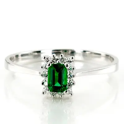 14K white gold Emerald Cut Diamond Color Stone Ring (0.28 ct. tw.) - main view thumbnail