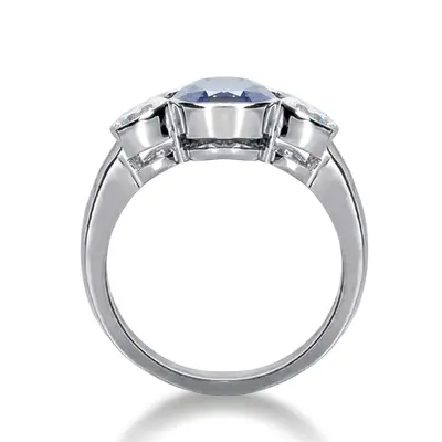 14K white gold Three Stone Bezel Set Diamond & Oval Sapphire Ring (0.30 ct. tw.) - alternate view 3 thumbnail