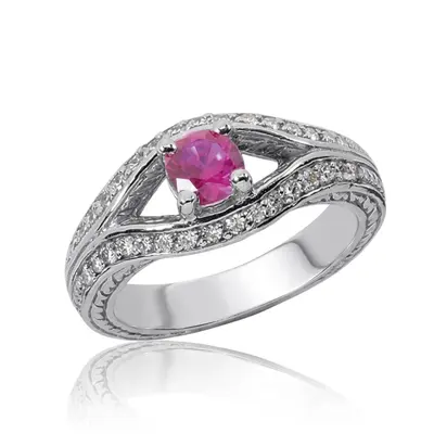 14K white gold Diamond and Pink Sapphire Ring (1/3 ct. tw.) - main view thumbnail