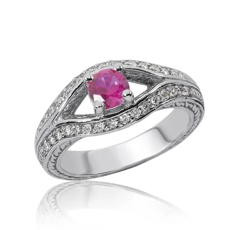 14K white gold Diamond and Pink Sapphire Ring (1/3 ct. tw.) - main view