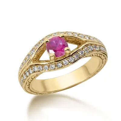 14K white gold Diamond and Pink Sapphire Ring (1/3 ct. tw.) - alternate view 2 thumbnail