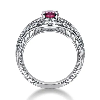 14K white gold Diamond and Pink Sapphire Ring (1/3 ct. tw.) - alternate view 3 thumbnail