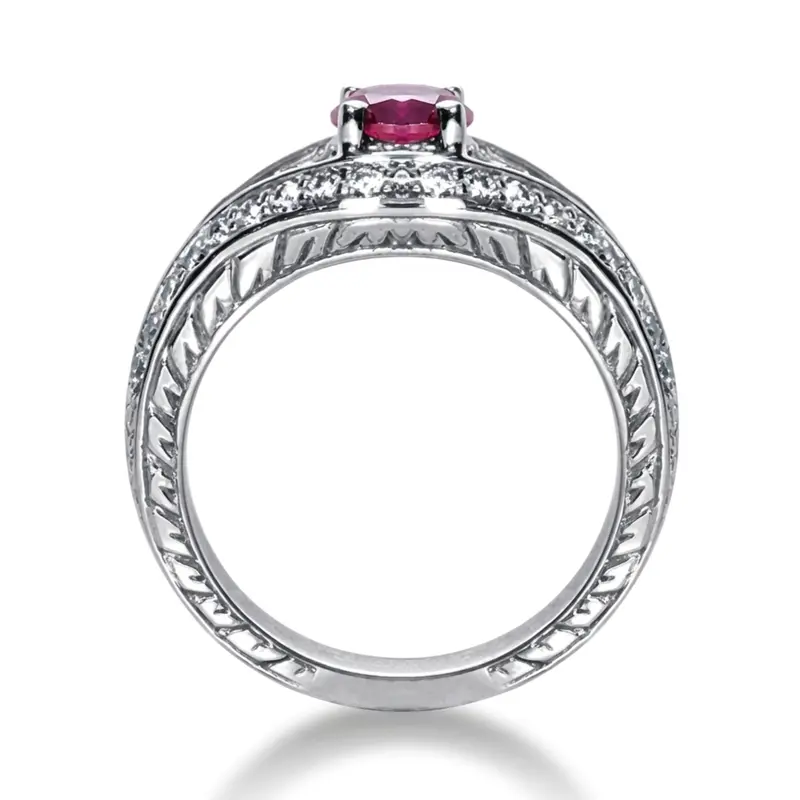 14K white gold Diamond and Pink Sapphire Ring (1/3 ct. tw.) - alternate view 3