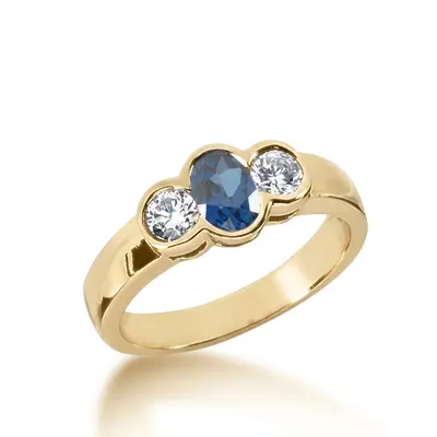 Three Stone Bezel Set Diamond & Oval Sapphire Ring (0.30 ct. tw.) - view 2 of 3