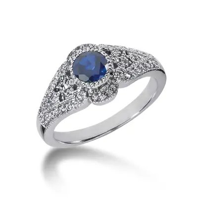 Vintage Diamond & Round Sapphire Ring (0.21 ct. tw.) alternate view
