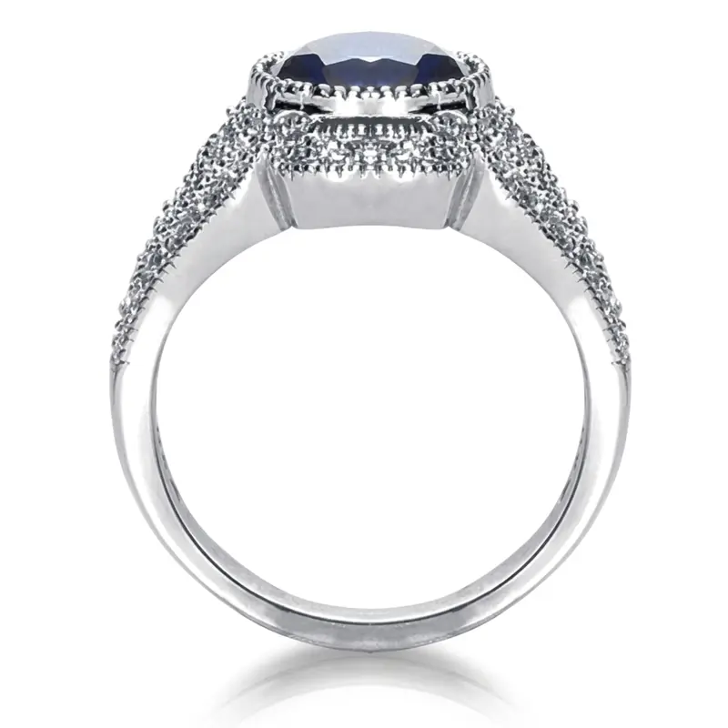 14K white gold Vintage Diamond & Round Sapphire Ring (0.21 ct. tw.) - main view