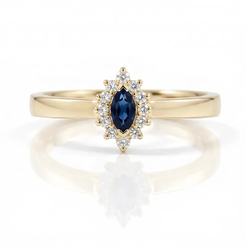 14K white gold Marquise Cut Diamond & Sapphire Ring (0.10 ct. tw.) - alternate view 2