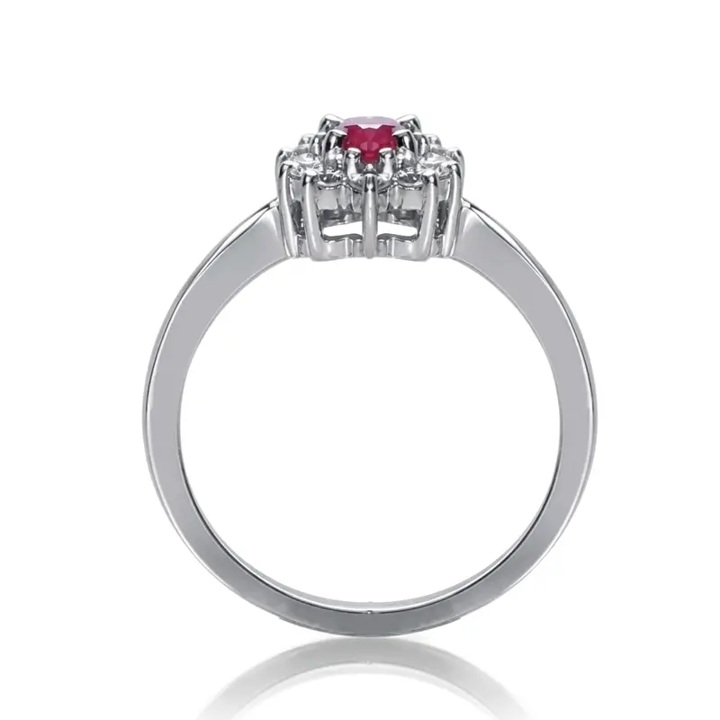 14K white gold Oval Cut Prong Set Pink Sapphire and Diamond Ring (0.20 ct. tw.) - alternate view 2