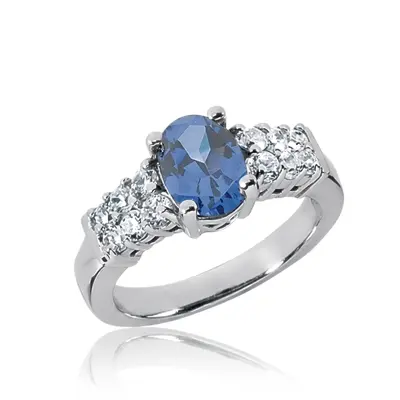 Prong Set Diamond & Oval Sapphire Ring (0.28 ct. tw.)