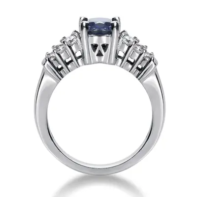 Prong Set Diamond & Oval Sapphire Ring (0.28 ct. tw.) alternate view