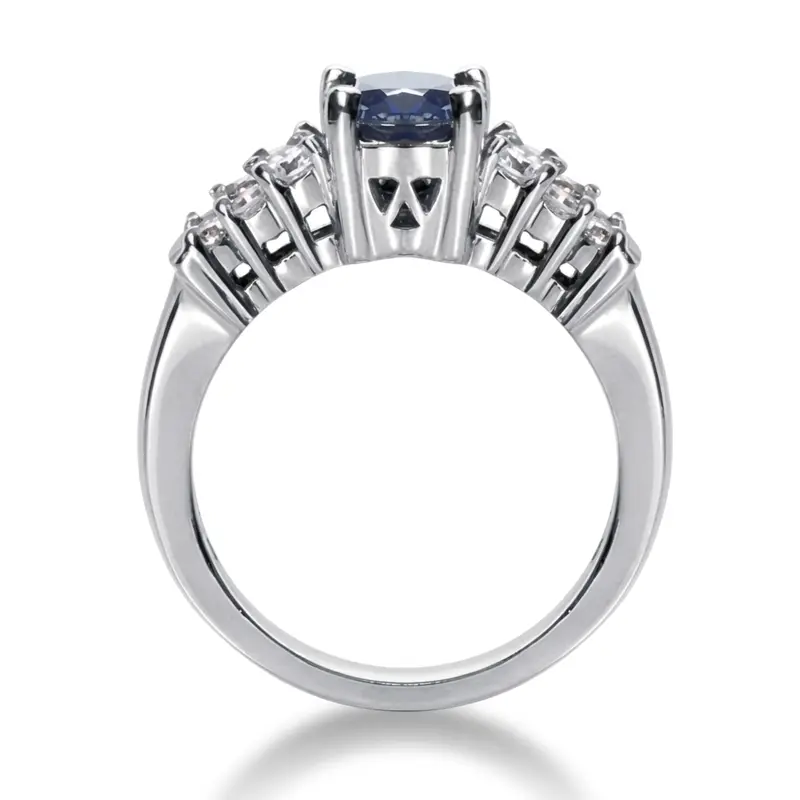 14K white gold Prong Set Diamond & Oval Sapphire Ring (0.28 ct. tw.) - alternate view 2