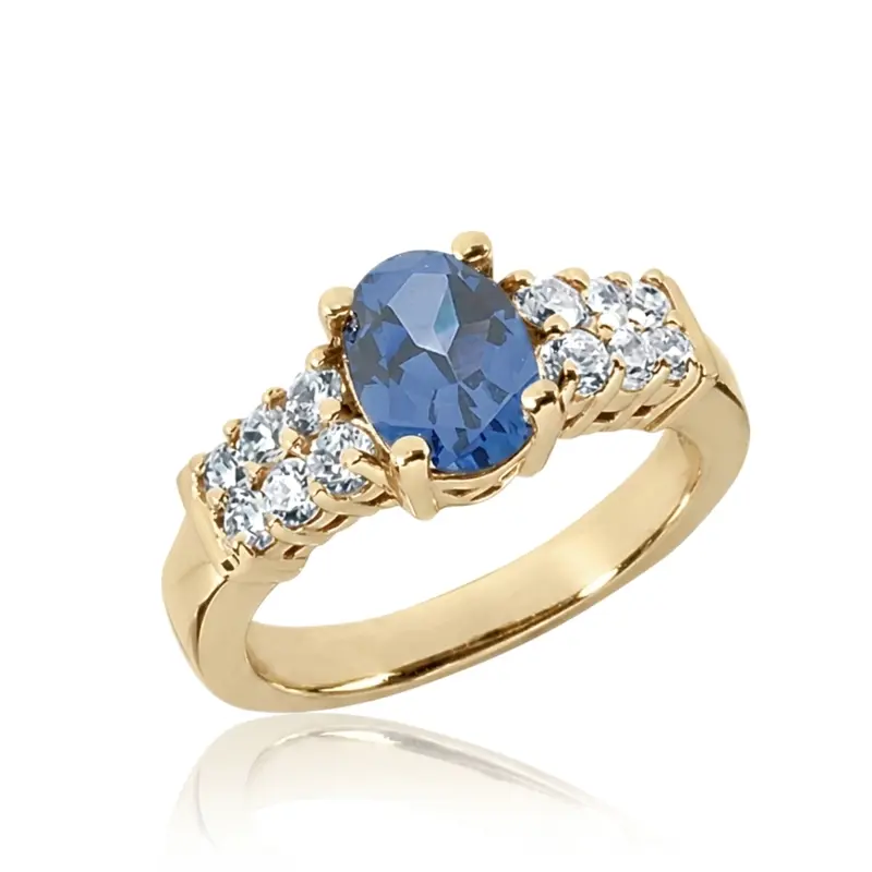 14K white gold Prong Set Diamond & Oval Sapphire Ring (0.28 ct. tw.) - alternate view 3