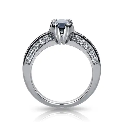 14K white gold Pave Set Diamond & Sapphire Ring (0.44 ct. tw.) - alternate view 3 thumbnail