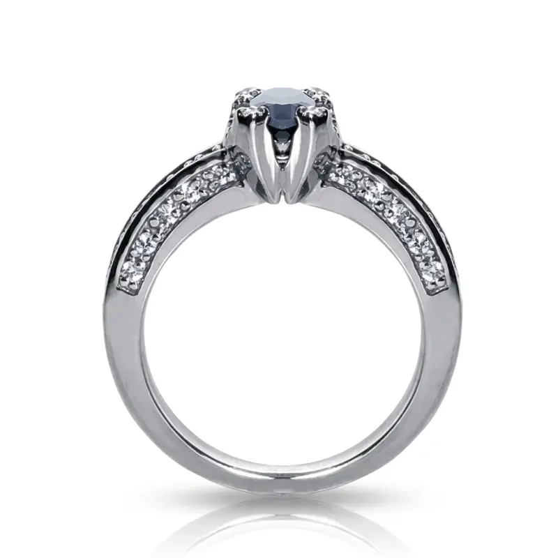 14K white gold Pave Set Diamond & Sapphire Ring (0.44 ct. tw.) - alternate view 3