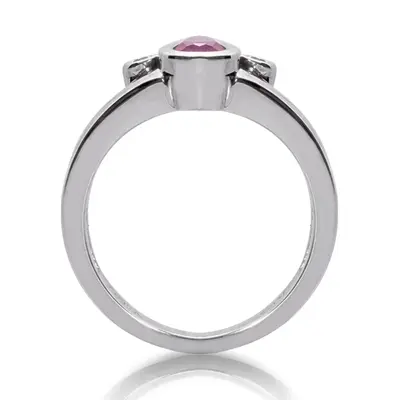 14K white gold Bezel Set Oval Cut Pink Sapphire and Diamond Ring (0.06 ct. tw.) - alternate view 3 thumbnail