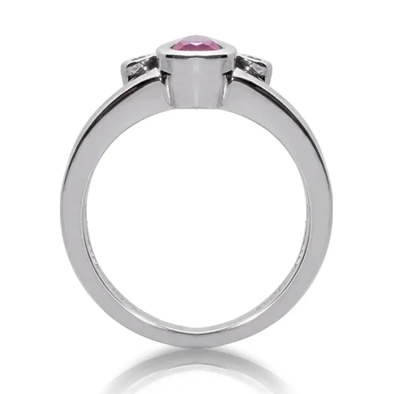 14K white gold Bezel Set Oval Cut Pink Sapphire and Diamond Ring (0.06 ct. tw.) - alternate view 3