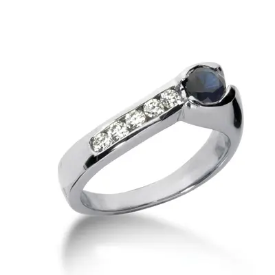 14K white gold Modern Designed Diamond & Sapphire Ring (0.20 ct. tw.) - main view thumbnail