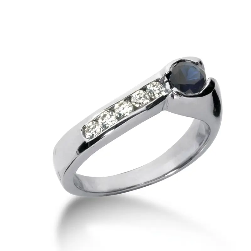 14K white gold Modern Designed Diamond & Sapphire Ring (0.20 ct. tw.) - main view