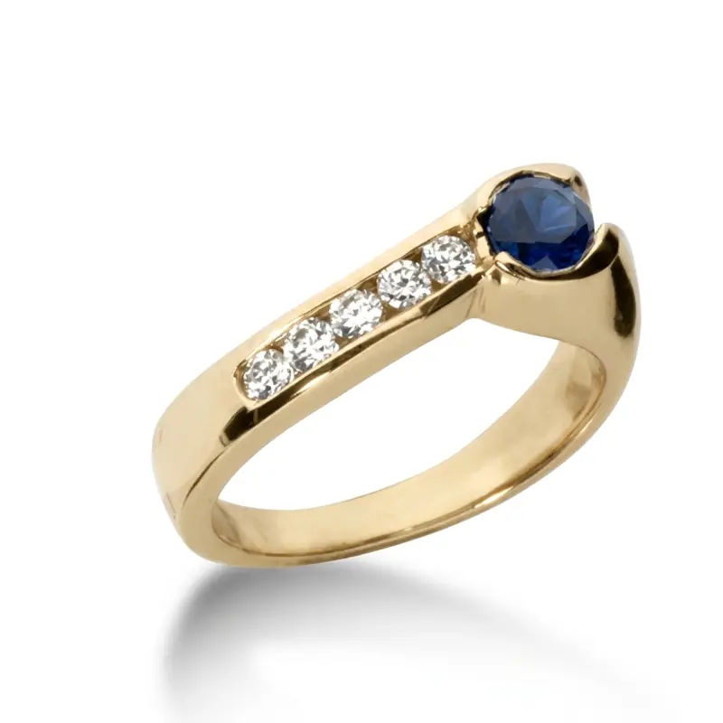 14K white gold Modern Designed Diamond & Sapphire Ring (0.20 ct. tw.) - alternate view 2