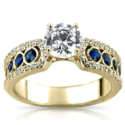 14K white gold Pave Set Diamond Engagement Ring With Blue Sapphire Accent - alternate view 5 thumbnail