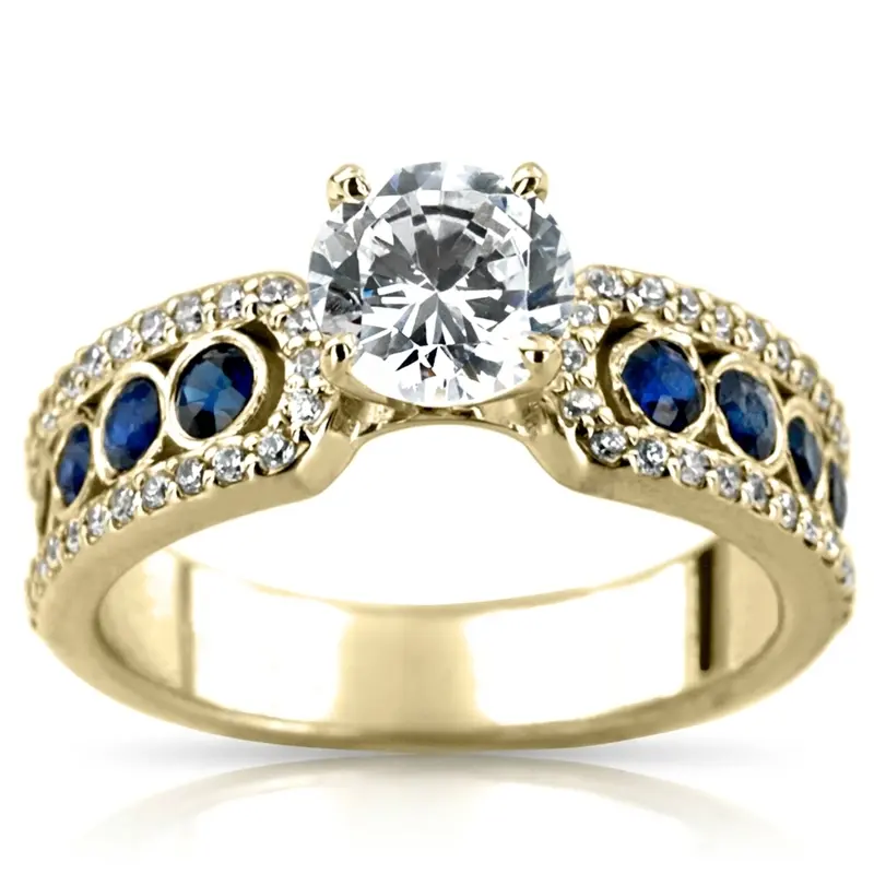 14K white gold Pave Set Diamond Engagement Ring With Blue Sapphire Accent - alternate view 5