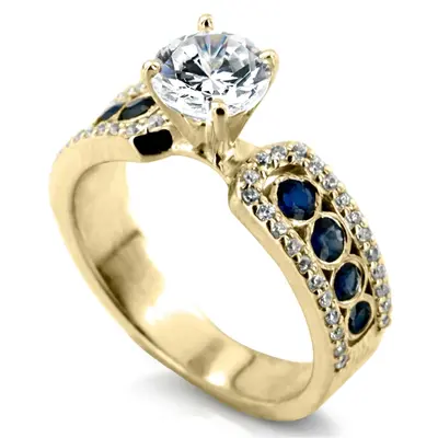 Pave Set Diamond Engagement Ring With Blue Sapphire Accent - view 2 of 6