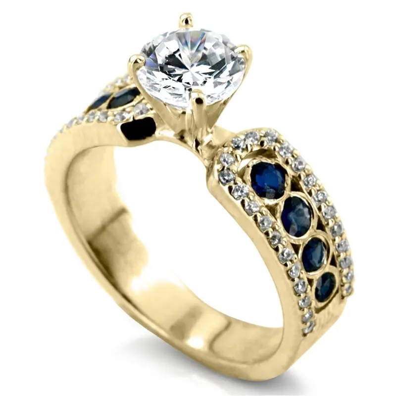 14K white gold Pave Set Diamond Engagement Ring With Blue Sapphire Accent - alternate view 2
