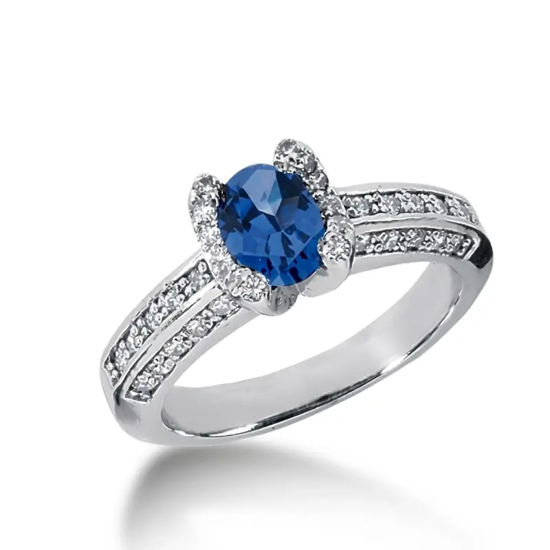 14K white gold Pave Set Diamond & Sapphire Ring (0.44 ct. tw.) - main view