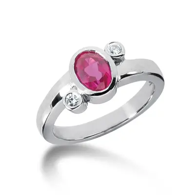 Bezel Set Oval Cut Pink Sapphire and Diamond Ring (0.06 ct. tw.) - view 1 of 3