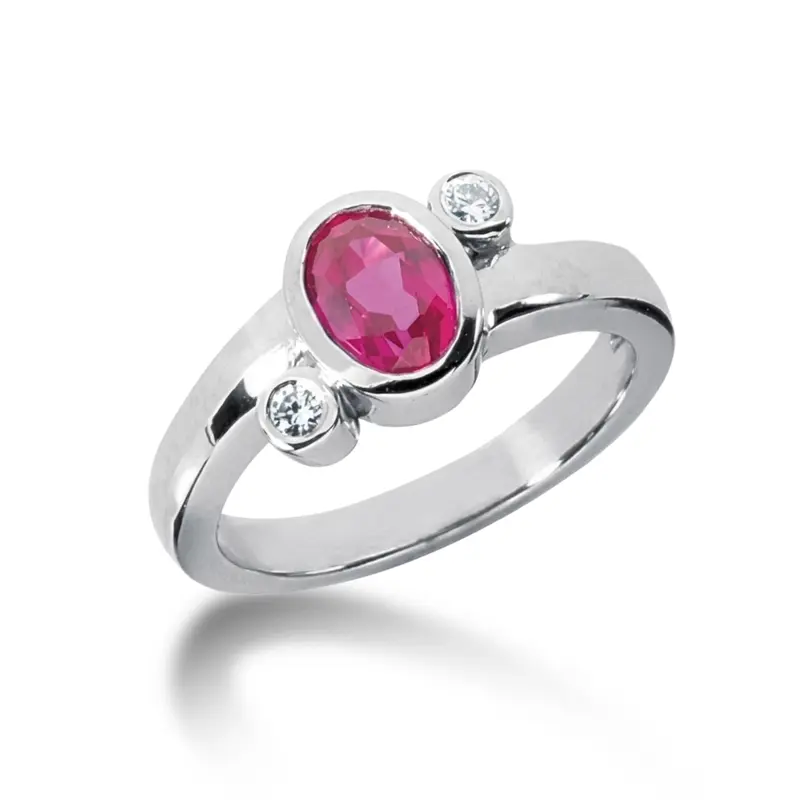 14K white gold Bezel Set Oval Cut Pink Sapphire and Diamond Ring (0.06 ct. tw.) - main view