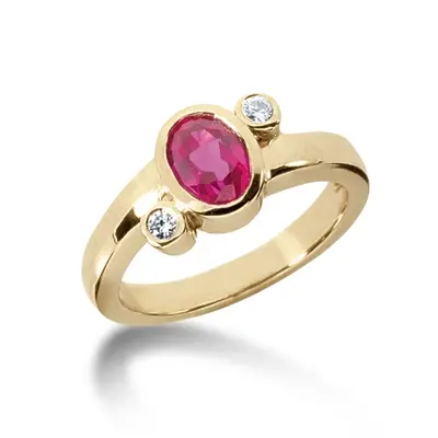 Bezel Set Oval Cut Pink Sapphire and Diamond Ring (0.06 ct. tw.) - view 2 of 3
