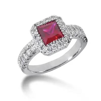 Princess Cut Pink Sapphire and Diamond Ring (0.30 ct. tw.) - view 1 of 4