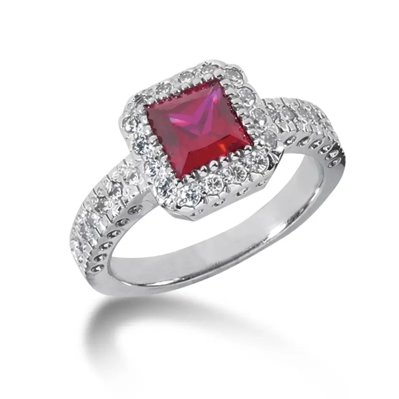 14K white gold Princess Cut Pink Sapphire and Diamond Ring (0.30 ct. tw.) - main view