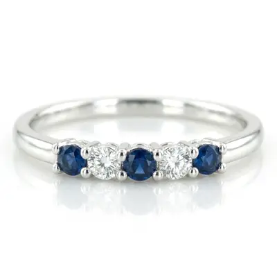 Blue Sapphire & Diamond Alternating Anniversary Band