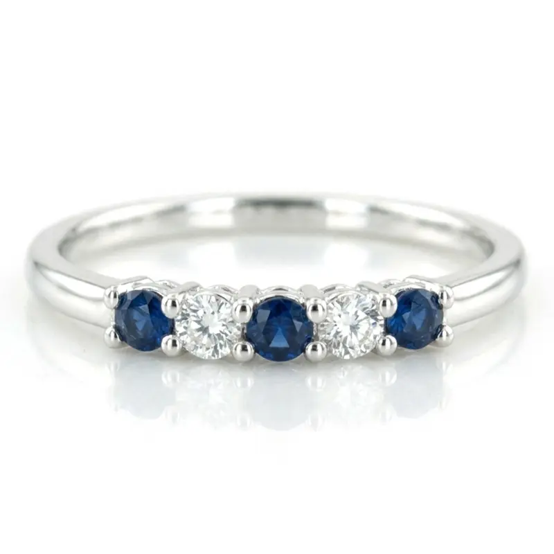 14K white gold Blue Sapphire & Diamond Alternating Anniversary Band - main view