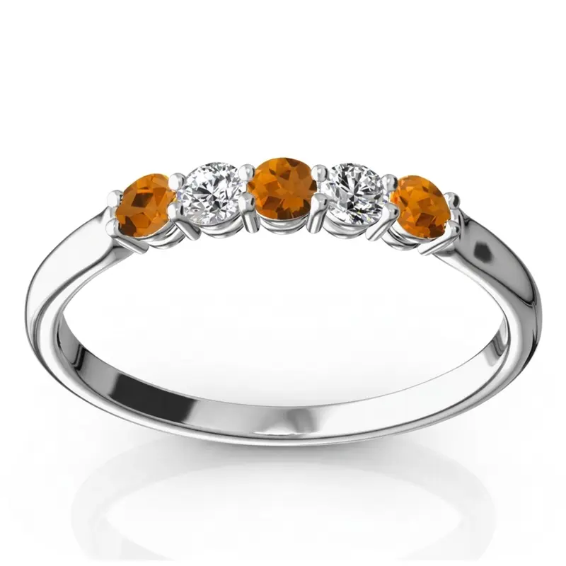 14K white gold Citrine & Diamond Alternating Anniversary Band - main view