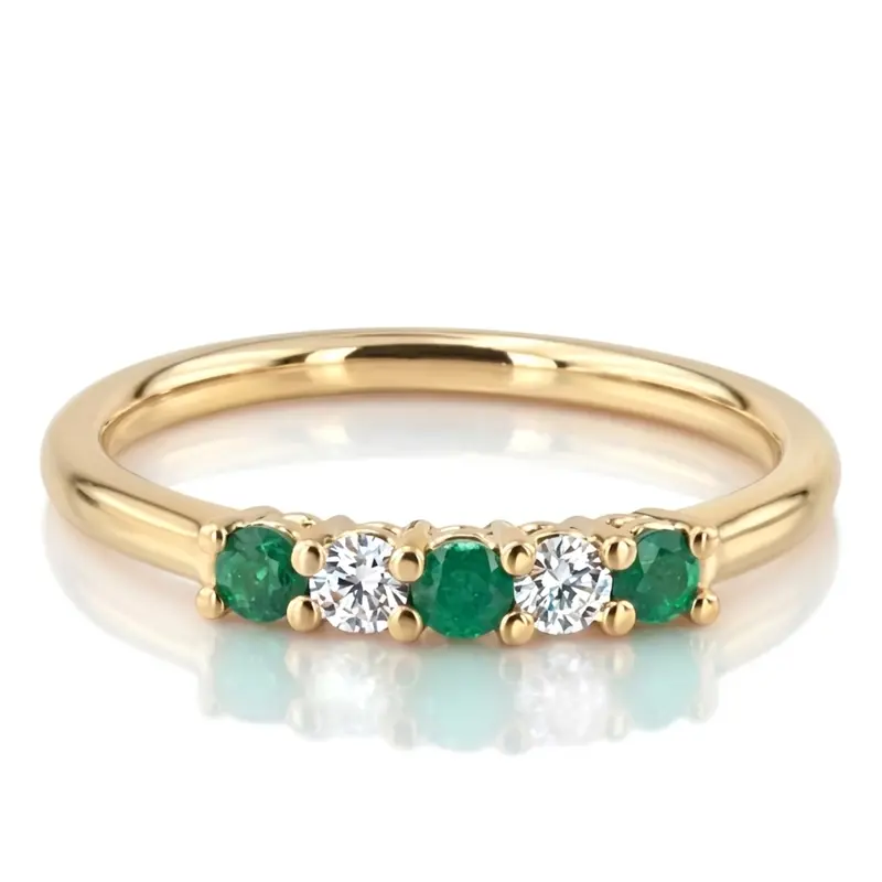 14K white gold Emerald & Diamond Alternating Anniversary Band - main view