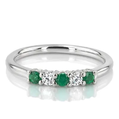 14K white gold Emerald & Diamond Alternating Anniversary Band - alternate view 2 thumbnail