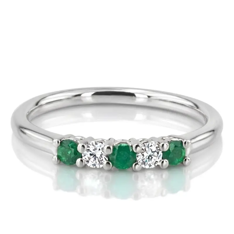 14K white gold Emerald & Diamond Alternating Anniversary Band - alternate view 2
