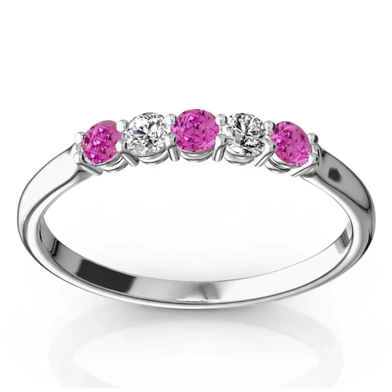 14K white gold Pink Sapphire & Diamond Alternating Anniversary Band - main view