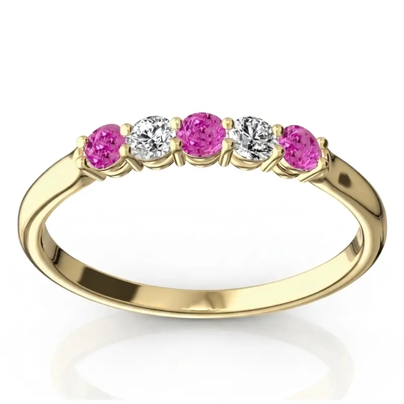 14K white gold Pink Sapphire & Diamond Alternating Anniversary Band - alternate view 2