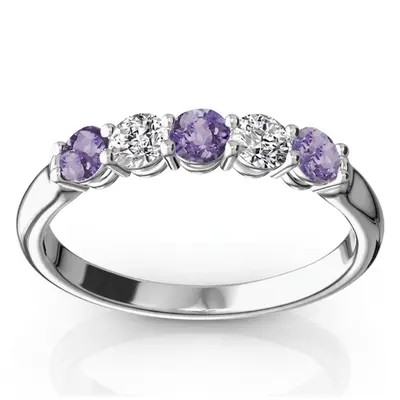 14K white gold Ladies' Amethyst & Diamond Alternating Anniversary Band - main view thumbnail