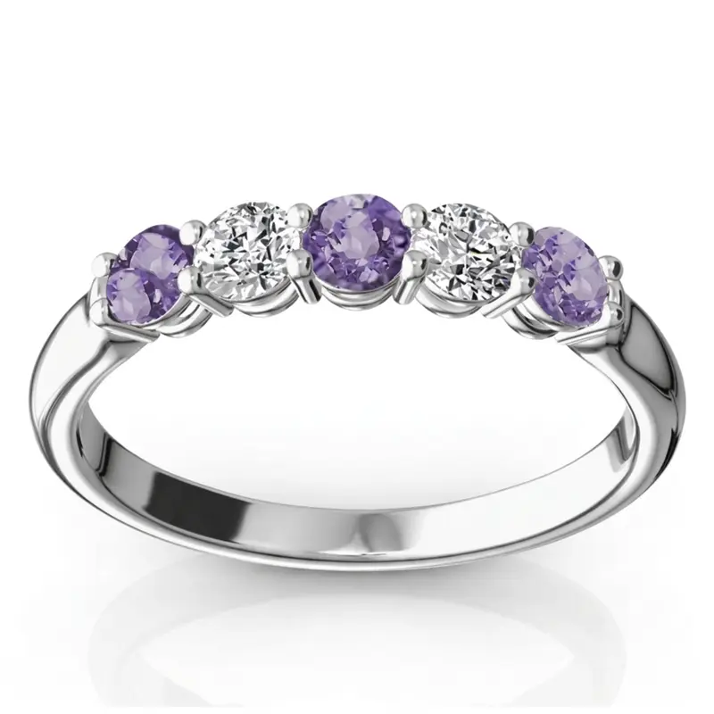 14K white gold Ladies' Amethyst & Diamond Alternating Anniversary Band - main view